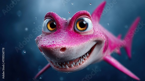 Cartoon shark underwater close up