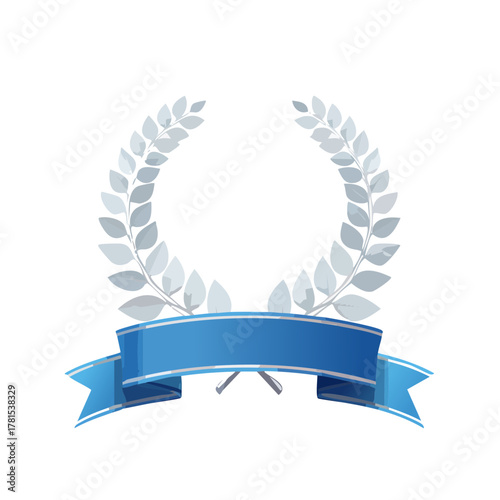 表彰とランキングの銀の月桂樹・リボンのベクターイラスト
