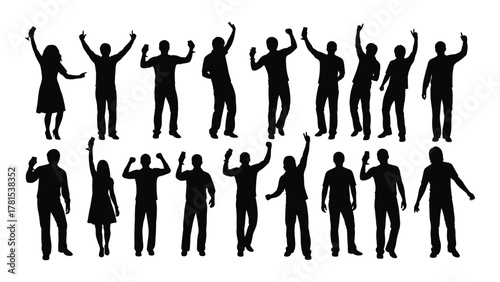 Energetic party people silhouettes isolated on white background, Vector