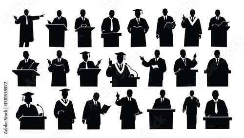 Speaker and lecturer silhouettes collection isolated on white background, Vector