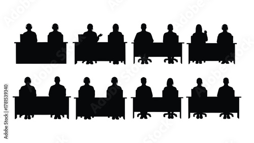 Customer service and support team silhouettes isolated on white background, Vector