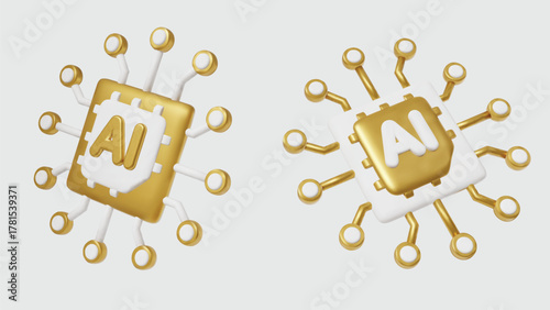 3D AI Icon Set: Essential collection of high-quality microchip illustrations for technology, software development, and future innovation projects.