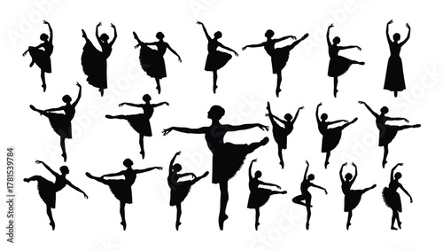 Graceful ballerina silhouettes collection isolated on white background, Vector