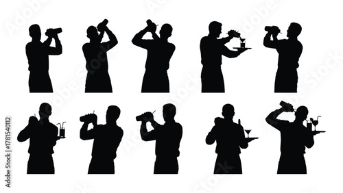 Bartender silhouettes collection isolated on white background, Vector