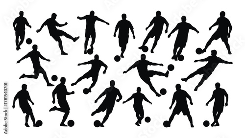 Soccer player silhouettes in action isolated on white background, Vector