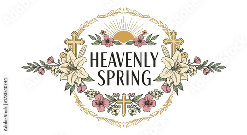 Divine Floral Spring Wreath with Crosses and Radiant Sun Embellishments