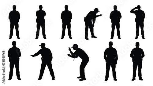 Police and security officer silhouettes isolated on white background, Vector