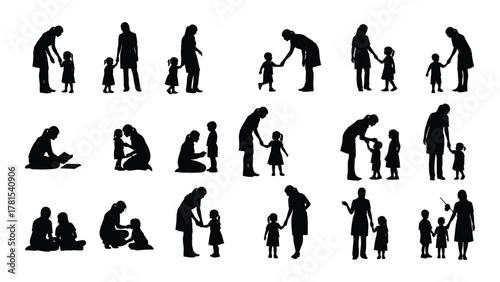 Mother and child relationship silhouettes isolated on white background, Vector