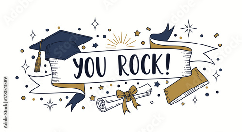 Celebration of academic achievement with graduation cap and diploma art