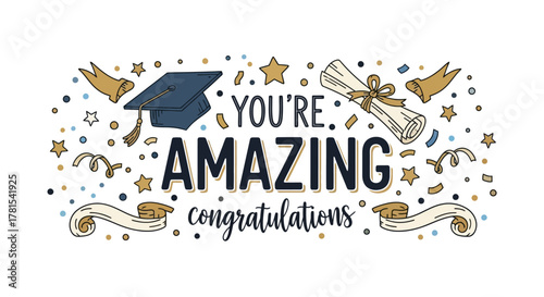 amazing graduation congratulations card with confetti and diploma design