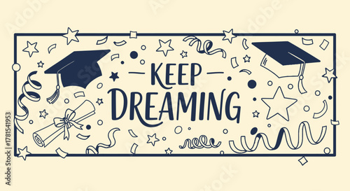 Inspiring decorative illustration on a light background with graduation symbols