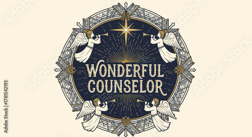 Divine Heraldry: A Calligraphic Tribute with Angelic Announcers and Guiding Star