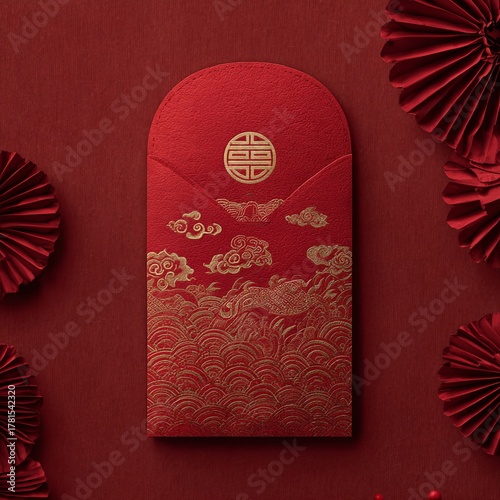 Elegant Lunar New Year Red Envelope with Gold Embossed Design