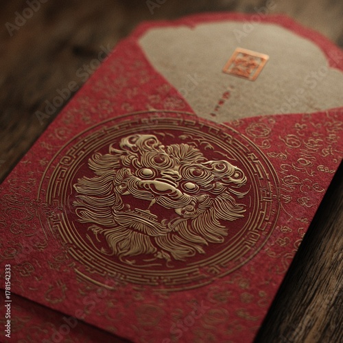 Elegant Lunar New Year Red Envelope with Gold Embossed Design