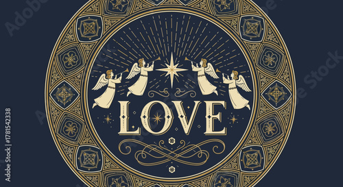 Celestial chorus of angels with trumpet heralds a message of love