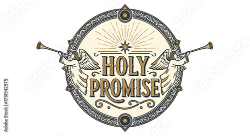 Illustration of angels announcing a holy promise with horns and detailed design
