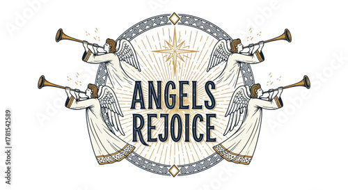 Celestial heralds joyfully announce a divine message with their trumpets
