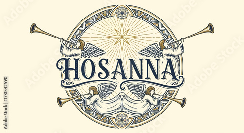 Divine Heraldry: Angels Trumpeting Hosanna with Guiding Star and Ornate