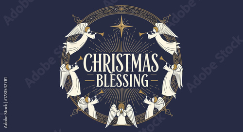angelic herald christmas design with blessings and celestial shine