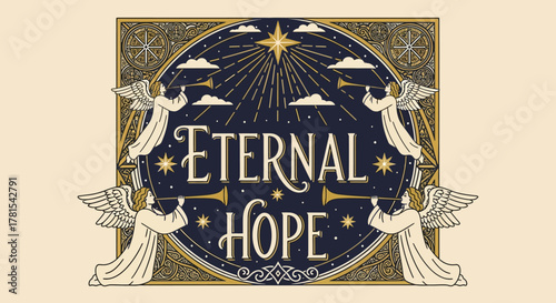 Celestial heralds proclaiming everlasting hope under a guiding star's light