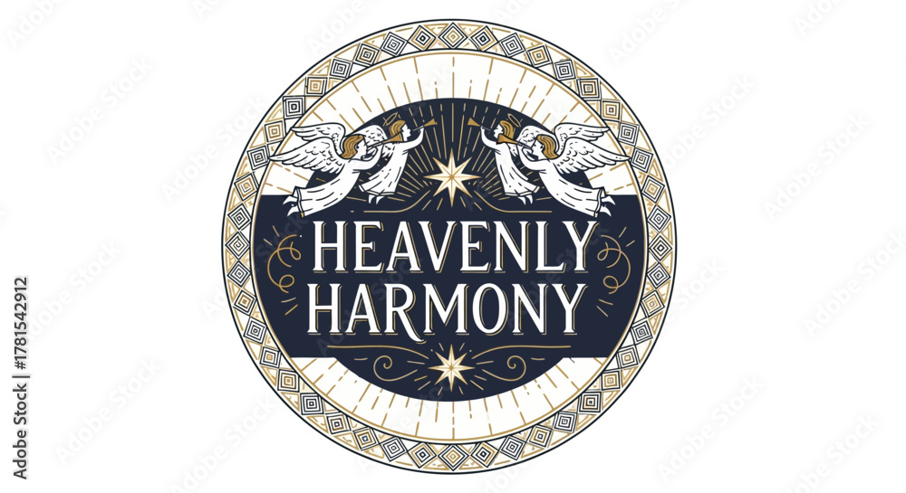 Obraz premium Celestial heralds in ornate circle with musical star motif vintage design