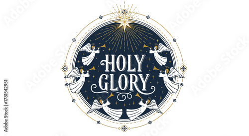 Celestial chorus of trumpeting angels announcing glorious news art illustration