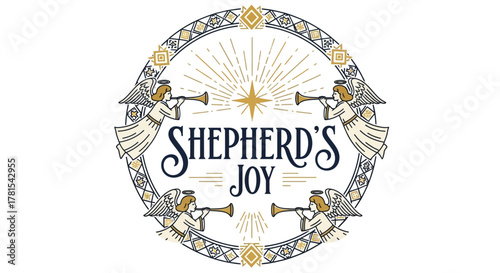 Circular graphic with winged figures heralding 'Shepherd's Joy' and central