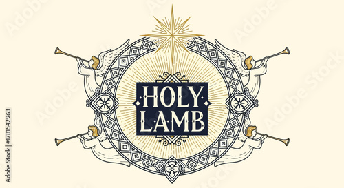 Divine Heraldry: Ornate Illuminated Text with Celestial Guardians