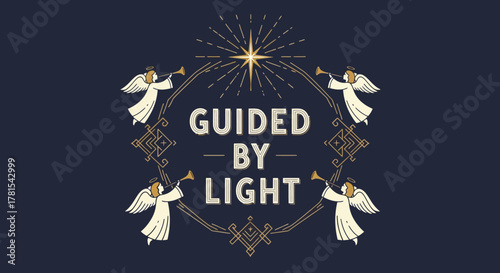 Celestial Guidance: Angels and Star Emitting Light on a Dark Background