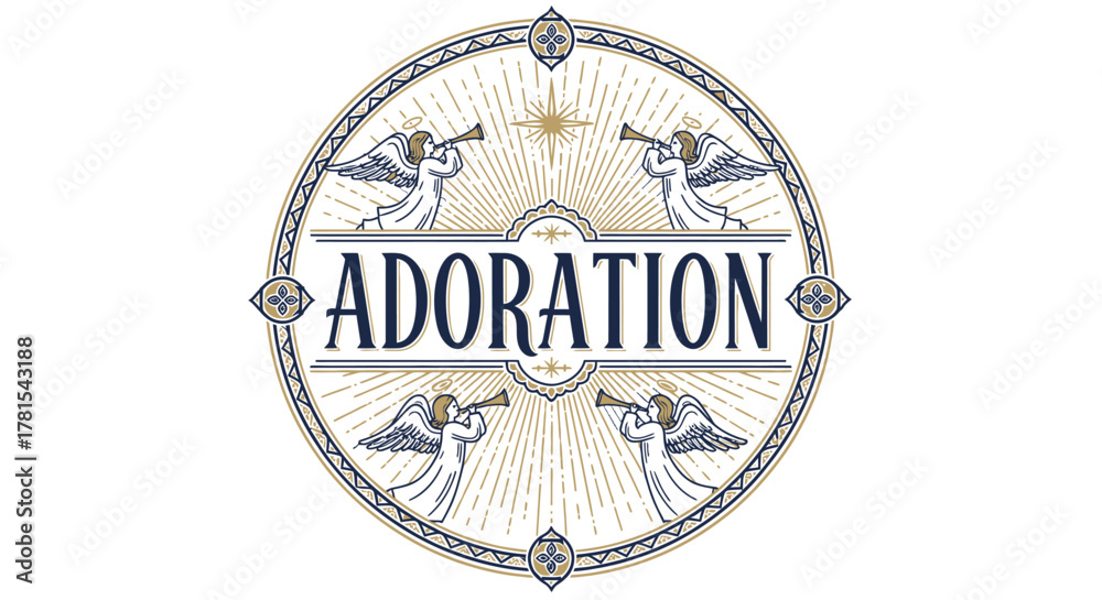 Obraz premium Adoration Emblem with Angelic Figures and Intricate Design Elements