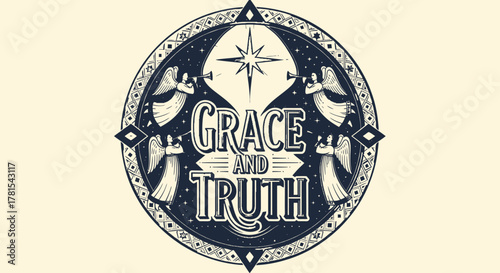 Grace And Truth Religious Art Serene Angelic Typography Design Illustrative