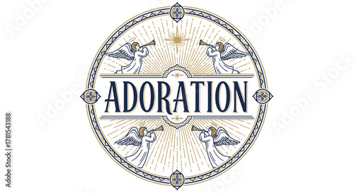 Adoration Emblem with Angelic Figures and Intricate Design Elements