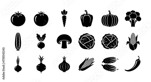 Variety of fresh vegetables in black and white isolated on white background healthy food