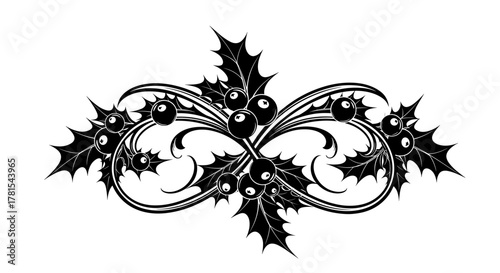 Elegant festive holly berry design for holiday cards and invitations, a stylish seasonal flourish, ideal for Christmas and winter celebrations