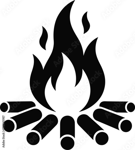 Campfire burning wood logs icon silhouette with flames