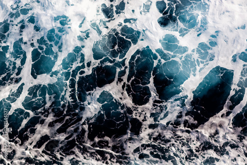 Ocean water texture. Top view of breathtaking water with foam. Can be used in covers, packaging, posters, textures, brochures, art and design projects. Awesome vector illustration.
