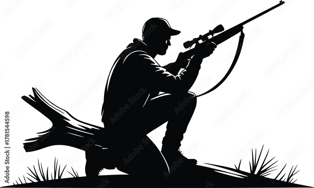 Fototapeta premium Hunter aiming rifle with a distinctive silhouette