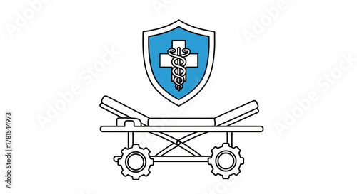 Stretcher with medical symbol for healthcare and wellness, promoting safety and emergency services with a symbol of life and recovery