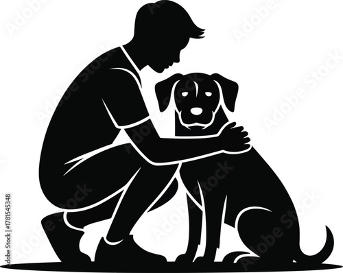 Heartwarming silhouette of a person embracing their beloved dog with affection