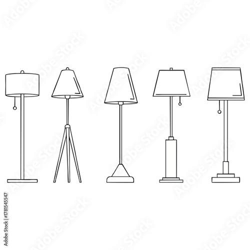 Modern lamp collection drawing for interior design project and decor inspiration