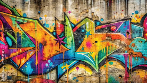 Colorful Street Graffiti Wall Texture Background with Dripping Paint and Urban Art Design