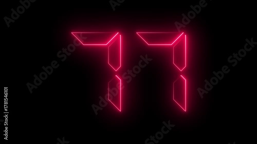Glowing neon digital text 77 number . Educational mathematics concept 77 number, promote advertising concept isolate using quick time black background. it is ready for education and able to use.