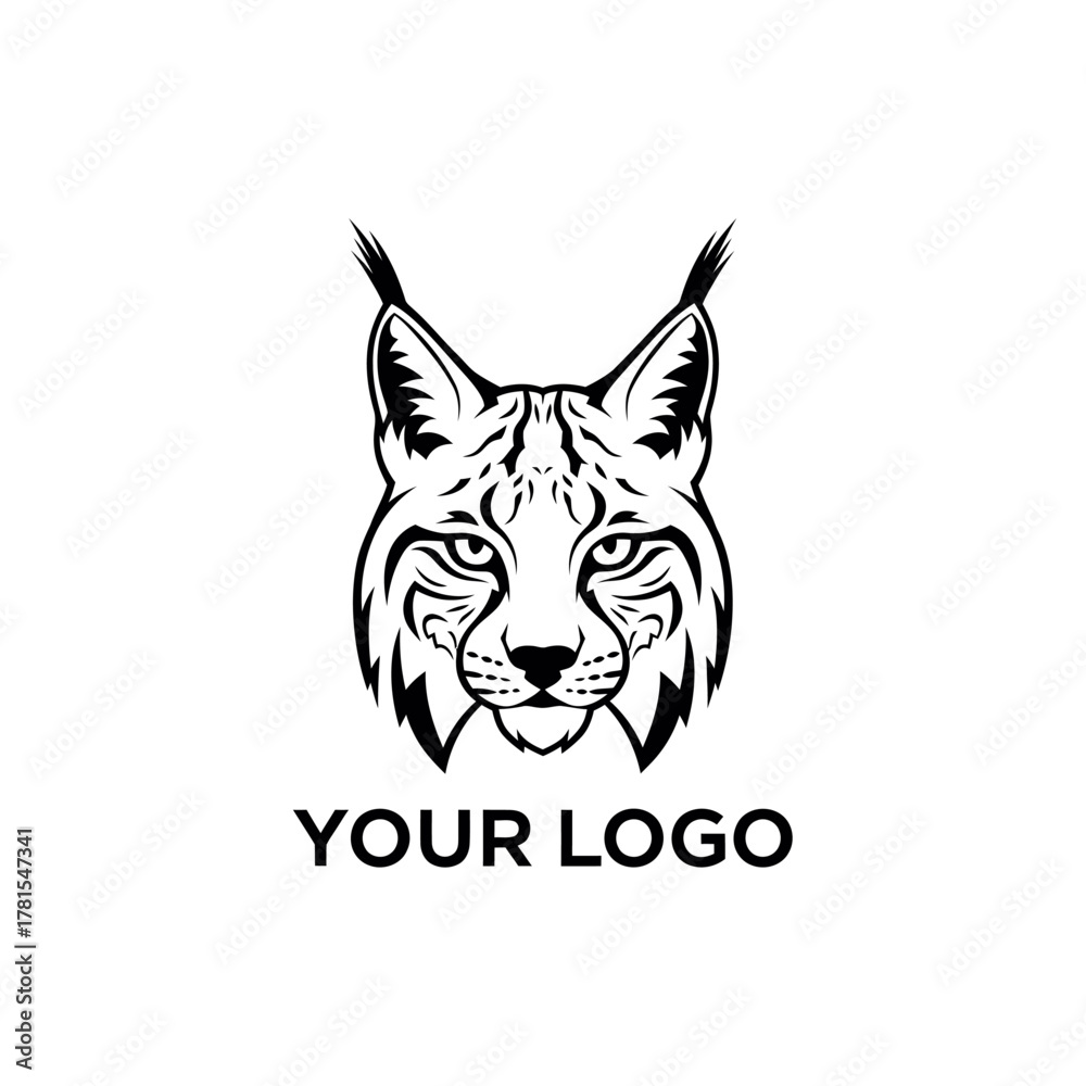 Obraz premium Minimalist graphic of a lynx head illustration with custom text placeholder