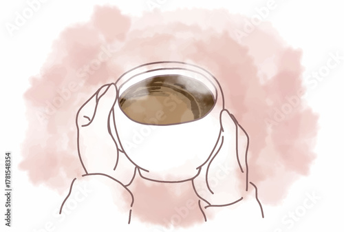 マグカップのホットコーヒーと暖かい雰囲気のイメージイラスト