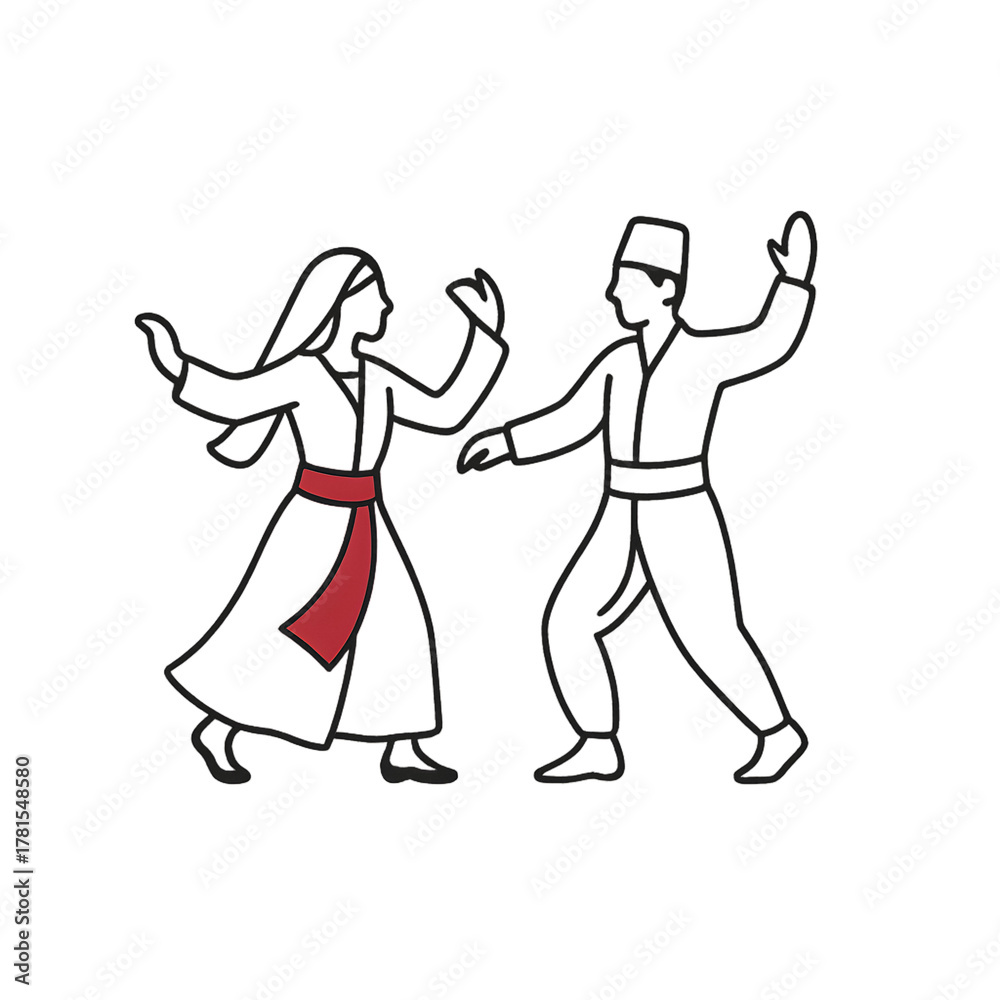 Fototapeta premium traditional Türkiye costumes perform a traditional dance-minimalist logo design and transparent background