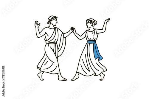 traditional Italy greece god costumes perform a traditional dance-minimalist logo design and transparent background