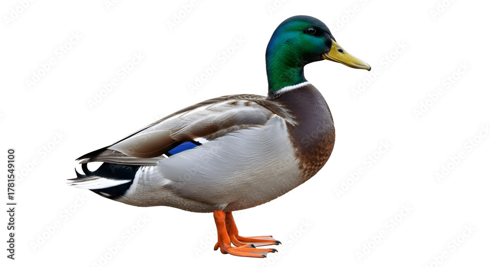 Obraz premium Beautiful Mallard Duck Standing Gracefully on a White Background.