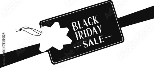 Black Friday sale tag design, monochrome price label, holiday discount banner, vector illustration, flat style, cad drawing concept