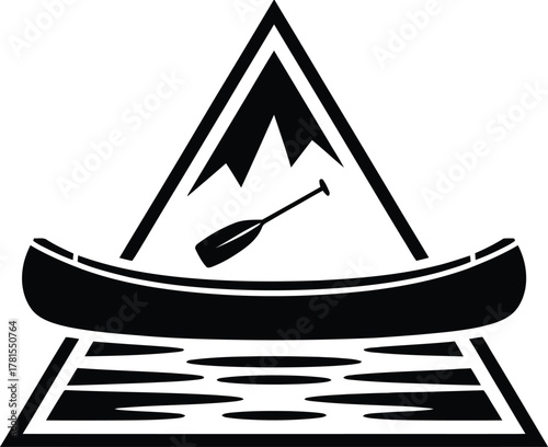 Outdoor adventure canoe paddle mountains and geometric triangle silhouette