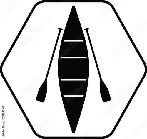 Canoe paddles in a hexagon shape watercraft icon silhouette